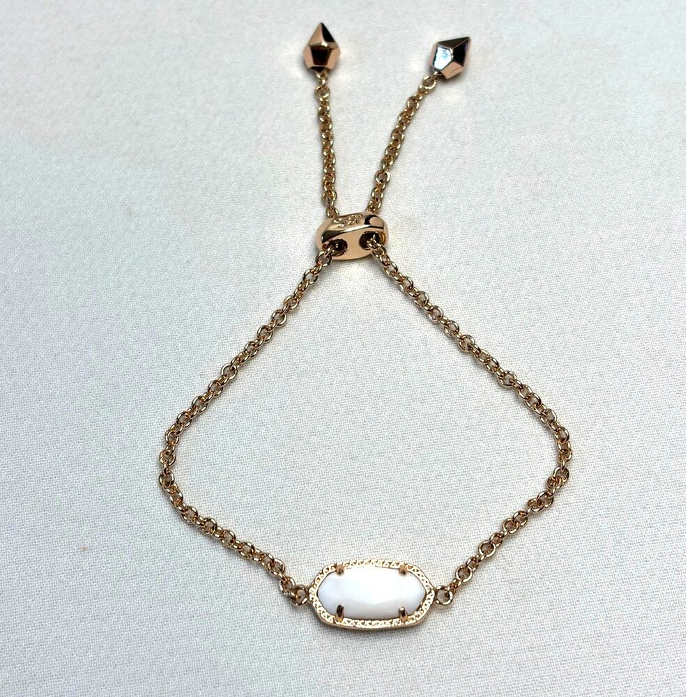 Kendra Scott Elaina Adjustable Bracelet Rose Gold Oval White Shell Stone